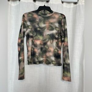 YMI Stylish Camouflage Mesh Long Sleeve Top Sz Lg